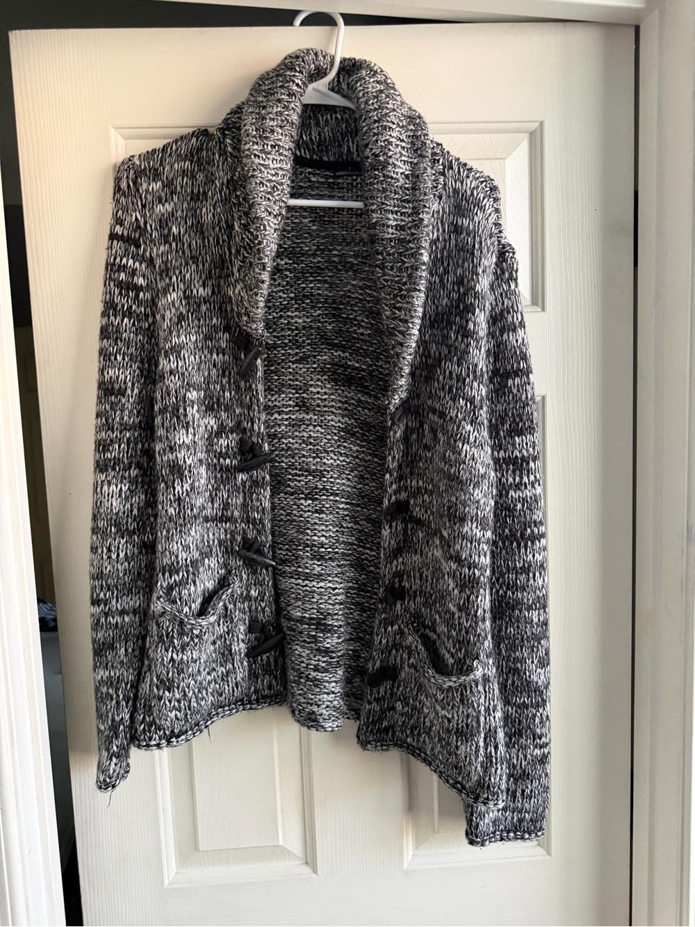 Marled Shawl Collar Toggle Cardigan - Black & White